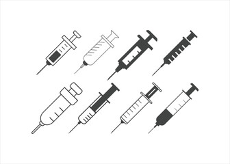Syringe needle injection icons set design