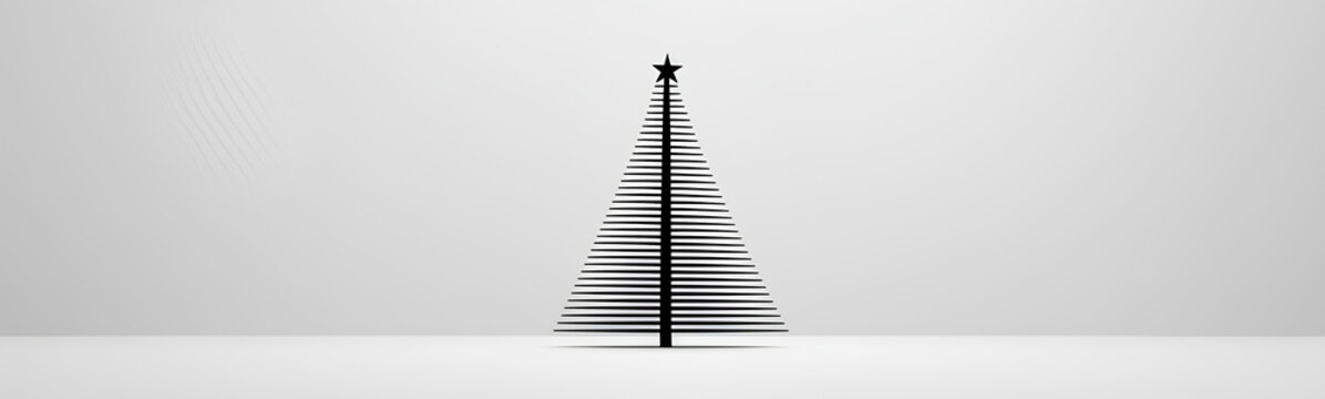 Minimalist Christmas tree illustration. Christmas tree with elegant black stroke. Christmas cards.
