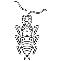 Cartoon Dead Cockroach line art
