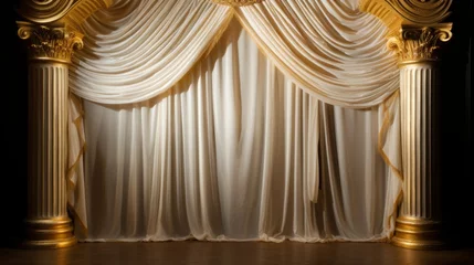 Poster Im Rahmen ローマ風の柱と白い舞台幕を背景にしたステージ © fumoto-lab