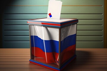 Ballot box with flag of Russia and voting papers. Russian presid - obrazy, fototapety, plakaty