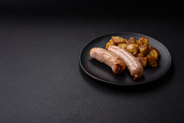 Delicious grilled chicken or pork sausages with salt, spices and herbs