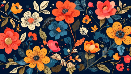 Orange voluminous flowers with a blue core and delicate rounded petals are combined into a single composition.	