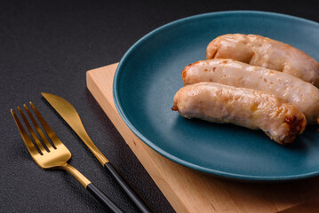 Delicious grilled chicken or pork sausages with salt, spices and herbs