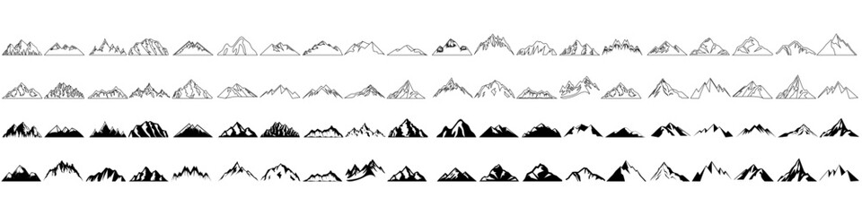 Mountains icon vector set. hike, travel illustration sign collection. camping symbol. - obrazy, fototapety, plakaty