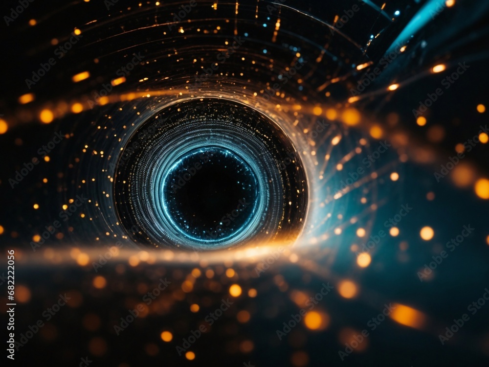 Fototapete cylinder with lines and dots on a black background, computer graphics sci-fi