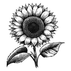 Vector Sunflower floral botanical flowers. Black and white engraved ink art. Isolated sunflower illustration element.