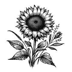 Sunflower flower sketch hand drawn line art Vector illustration