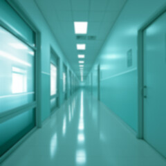 Light blurred background. The hall of a hospital or clinic  or medical institution with panoramic windows and a perspective. Blur image background