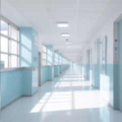 Light blurred background. The hall of a hospital or clinic  or medical institution with panoramic windows and a perspective. Blur image background