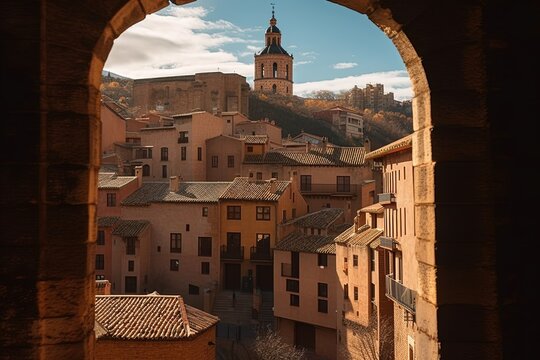 Albarracin, Aragon, Spain. Framed view of medieval city Albarrac