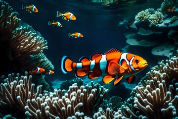 Obraz na płótnie Canvas A vibrant clownfish, adorned with bright orange and white stripes