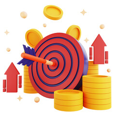 3d icon target with money isolated on the transparent background