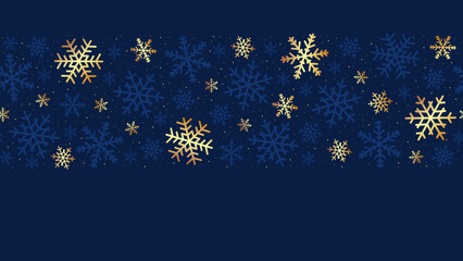 Seamless border with snowflakes and gold dust. Navy christmas background - 682226829