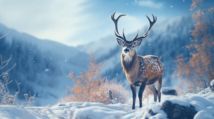 a deer in snowy landscape 8K created with Generative Ai