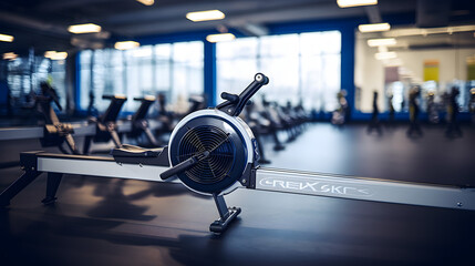 Rowing machine close-up in fitness center