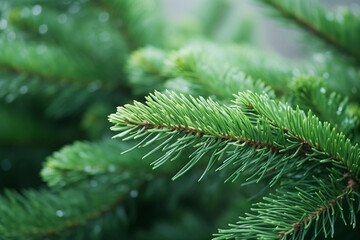 Close up macro view of fir tree branches