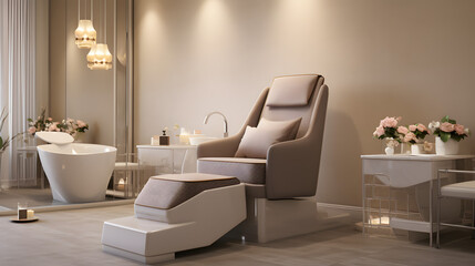 Elegant spa pedicure station with chair and foot bath