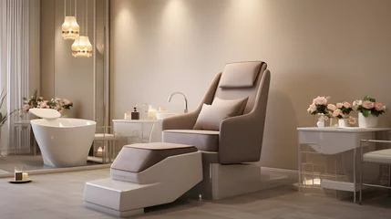 Tuinposter Elegant spa pedicure station with chair and foot bath © Matthias