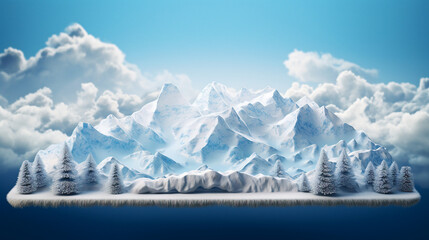 Snowy Island 3D Illustration: Winter Wonderland and Holiday Escape