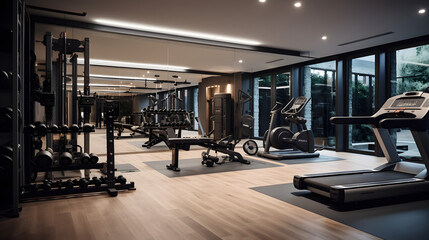Fototapeta na wymiar Modern fitness room with high-end gym equipment