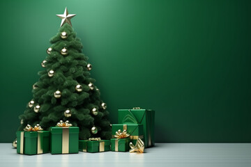 3d rendered green Podium display for merry Christmas event