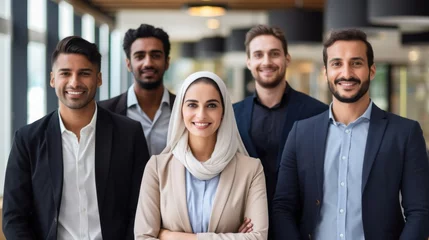 Foto op Plexiglas Diverse interracial business team, people diverse group looking at camera. Happy smiling arabic arabian multi-ethnic office workers. Good job, success project and businesspeople partnership concept © Stock 4 You