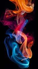 Naklejka premium dramatic smoke swirls in different colours on a black background created with Generative Ai