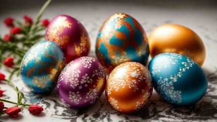Fototapeta na wymiar easter, multicolored, painted eggs with patterns,