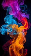 dramatic smoke swirls in different colours on a black background created with Generative Ai
