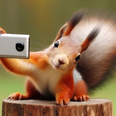 squirrel with  phone funny animal background
