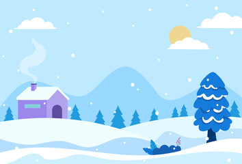 Flat design of natural winter season landscape background
