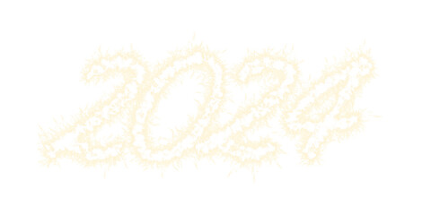 Number 2024 written sparkling sparklers isolated cut out on white background