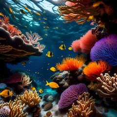  Diverse marine life, from vivid fish to delicate sea anemones, populates the frame in a symphony of underwater beauty.