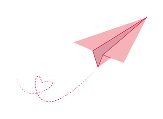 Paper airplane. Heart trace. St. Valentine's Day.