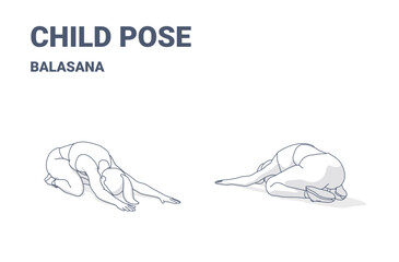 Childs Pose Exercise, Female Workout Outlined Guidance for Balasana Yoga Asana