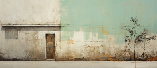 In a stunning blend of abstract texture and vintage design, the artful illustration of a building's weathered white walls takes center stage on a poster, transforming any interior into a retro