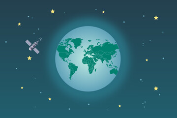 Space satellite orbiting the earth. Vector illustration.