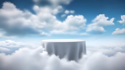 an empty white table in the clouds, an ambient occlusion render, precisionism, cloud background, volumetric light clouds, volumetric cloudschristmas background with snow and trees, an ambient occlusio