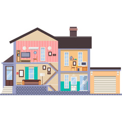 Smart home cross section vector eco house icon
