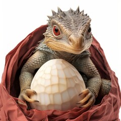 A Tiny Dragon Guarding a Precious Egg with Curiosity and Alertness