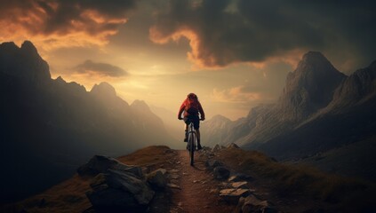 Fototapeta premium A Lone Adventurer on Two Wheels, Exploring the Path Less Traveled