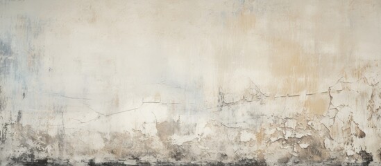 The old white wall showcased an abstract vintage illustration, with a retro design and grunge texture, as if time had painted a black border around the dirt-infused, abstract colors within the frame.