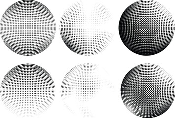 Set of Vector Spheres with Halftone Dots . Logo Design .