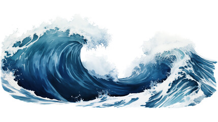 Large stormy sea wave in deep blue, isolated on white. 