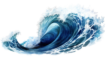 Large stormy sea wave in deep blue, isolated on white.  - obrazy, fototapety, plakaty