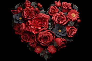 heart of roses on a black background