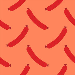 sausage seamless pattern. Background meat product raw smoked sausage stick and slices. Meat delicacy print, vector illustration 
