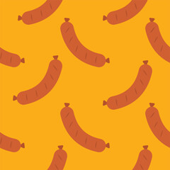 sausage seamless pattern. Background meat product raw smoked sausage stick and slices. Meat delicacy print, vector illustration 