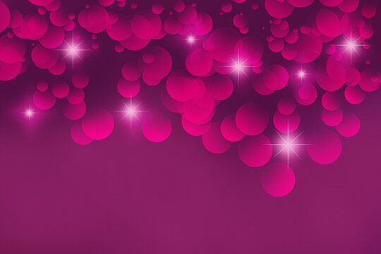 Abstract defocused burgundy purple background with bokeh circles and bright stars with sparks with place for text. Dark festive background. Soft focus. Copy space